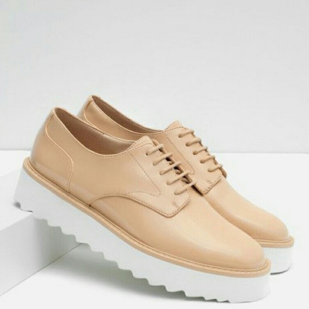 Zara Basic Collection Beige Platform Brouges Oxfo… - image 1